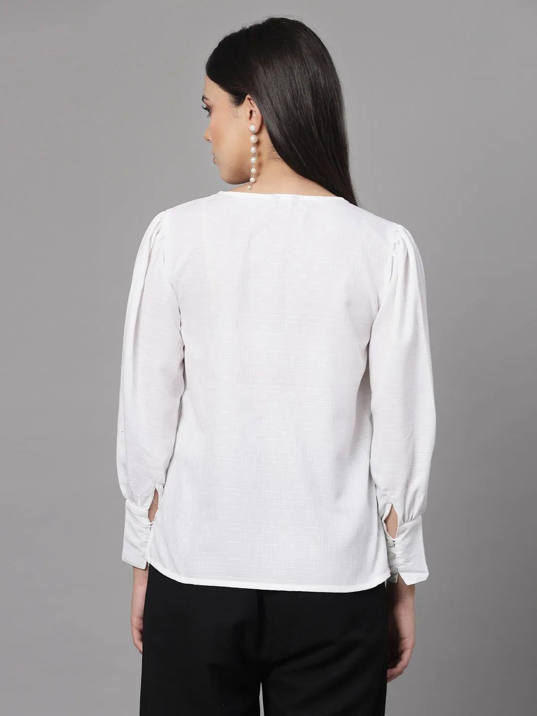 Style Quotient Women White Self Design Polyester Regular Smart Casual Top