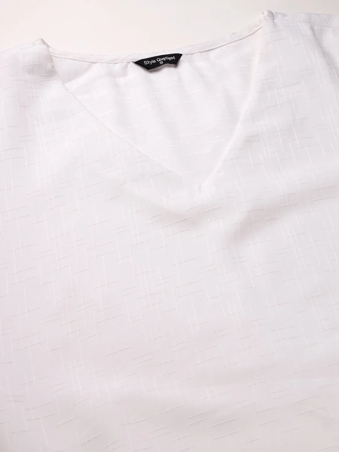 Style Quotient Women White Self Design Polyester Regular Smart Casual Top