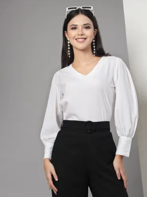 Style Quotient Women White Self Design Polyester Regular Smart Casual Top