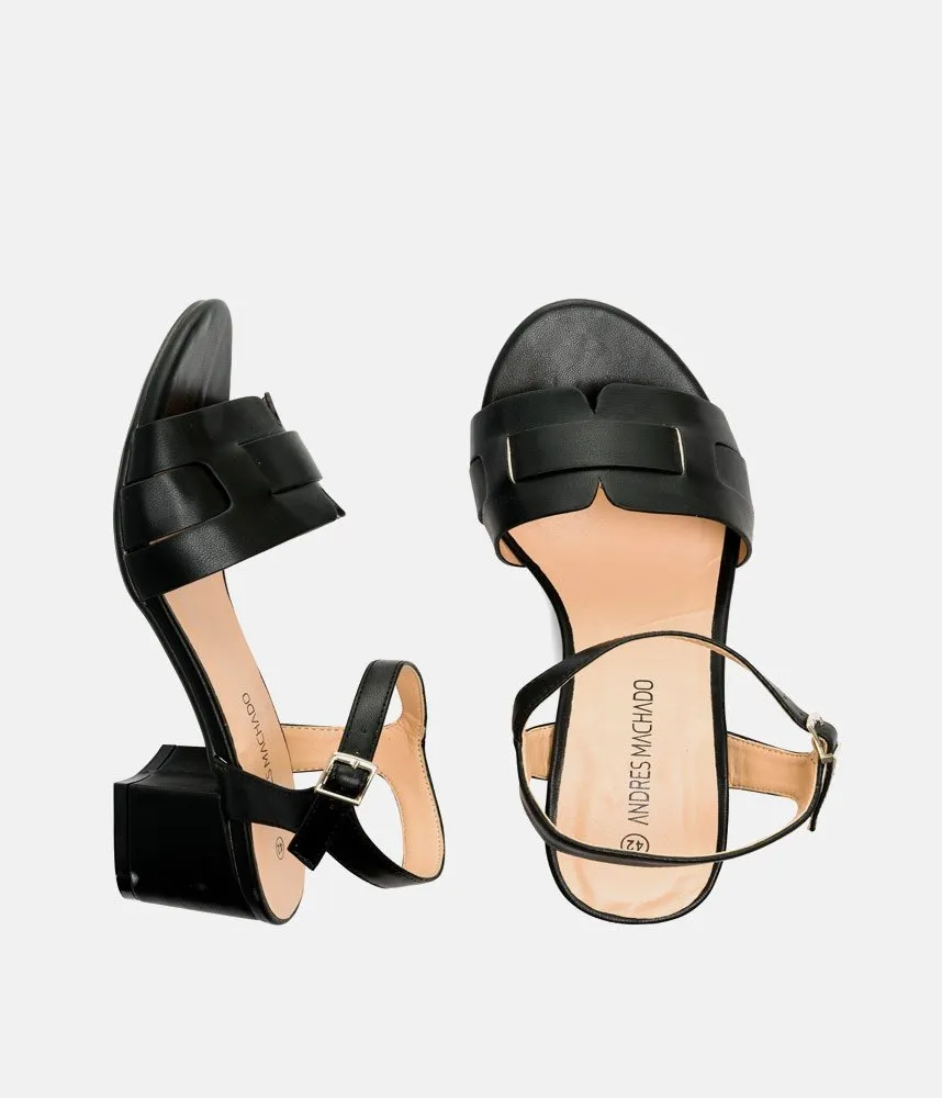 Stylish Black Low Block Heel Sandals