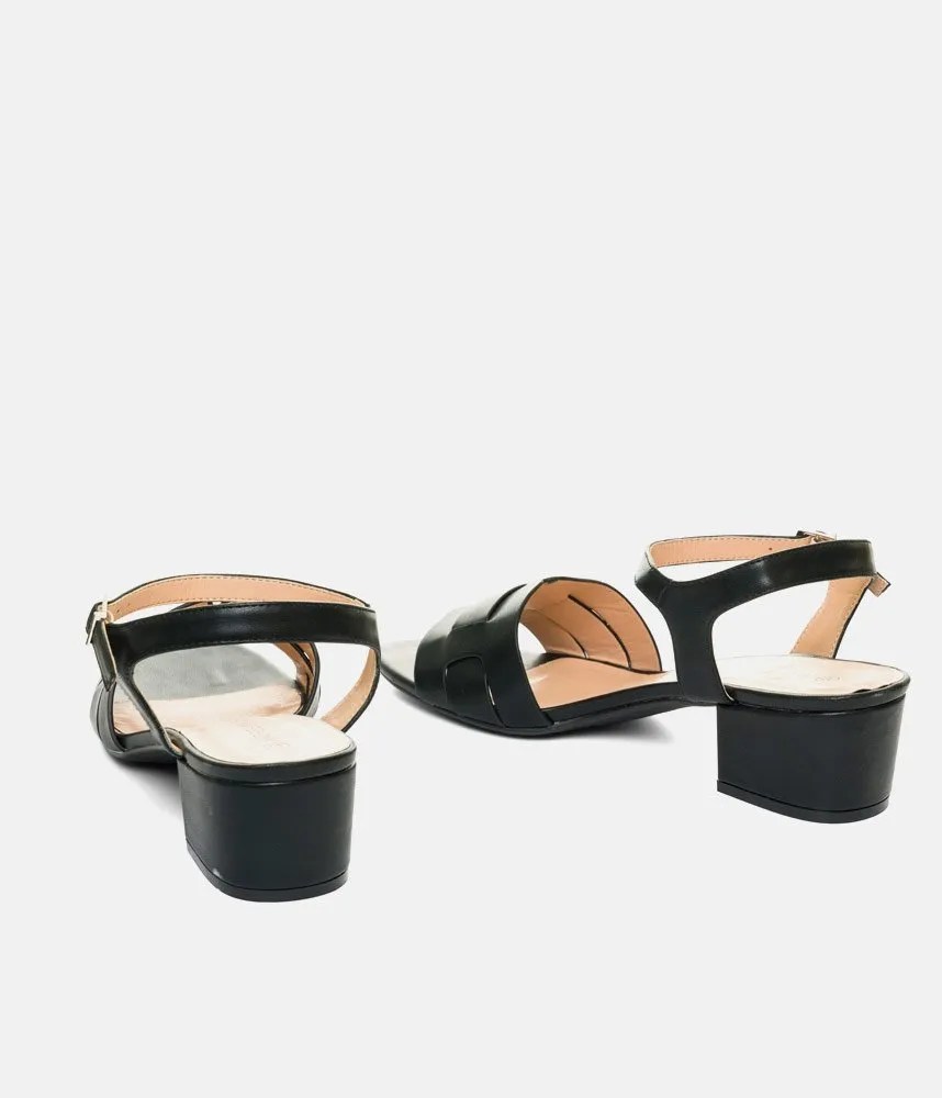 Stylish Black Low Block Heel Sandals