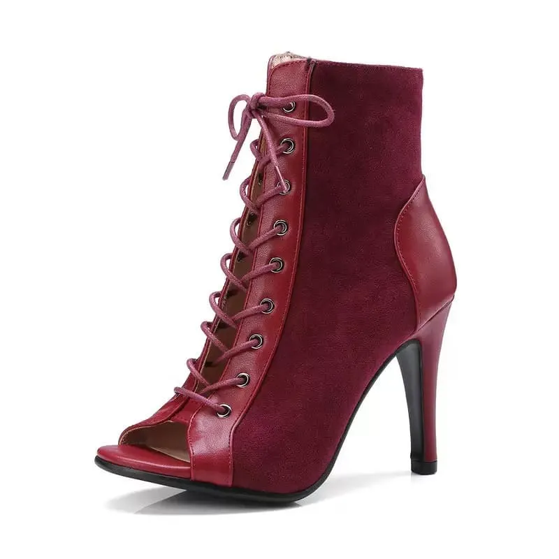 Suede Peep Toe Stiletto High Heel Lace-Up Booties
