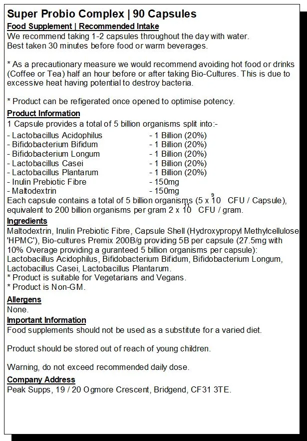 Super Probiotic Bio-Cultures Complex Capsules - 5 Strains