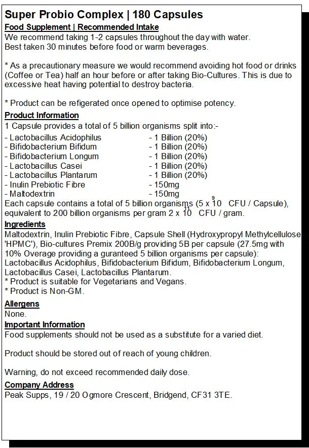 Super Probiotic Bio-Cultures Complex Capsules - 5 Strains