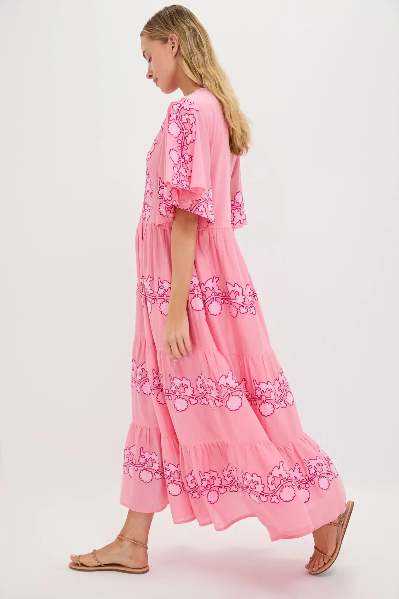 Tangier Pink Flirty V Neck Maxi Dress