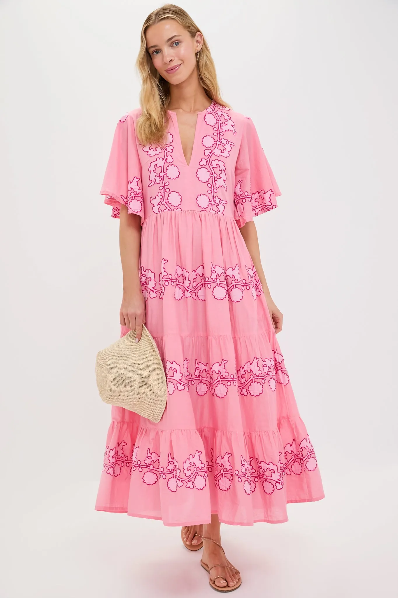 Tangier Pink Flirty V Neck Maxi Dress