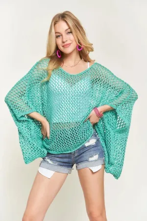 Teal Fishnet Poncho Cover Up