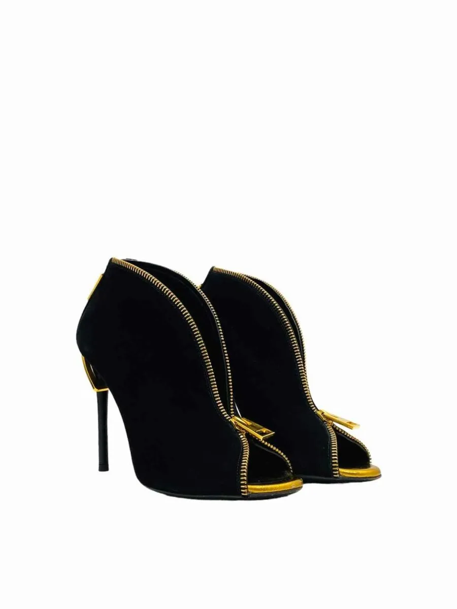 TOM FORD Open Toe Black w/ Gold Booties 35
