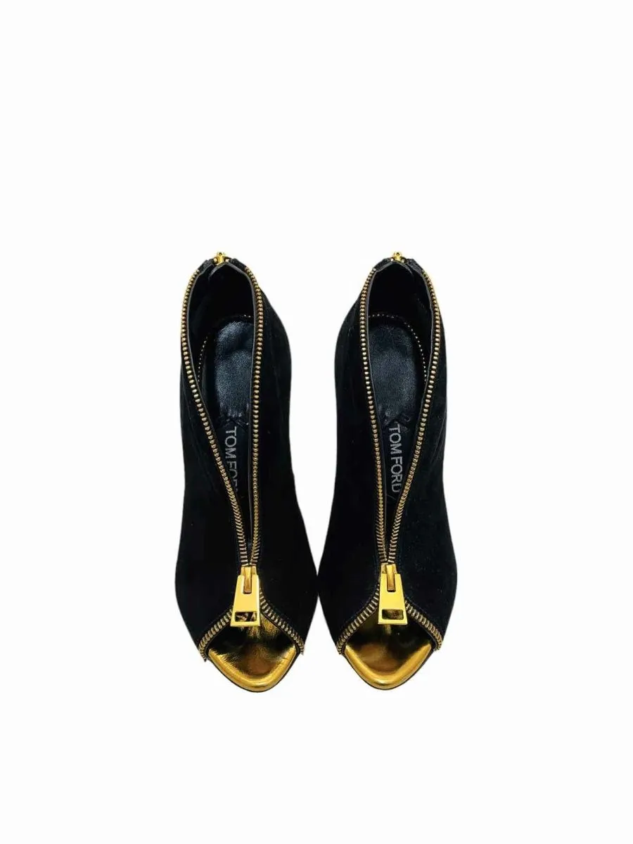TOM FORD Open Toe Black w/ Gold Booties 35