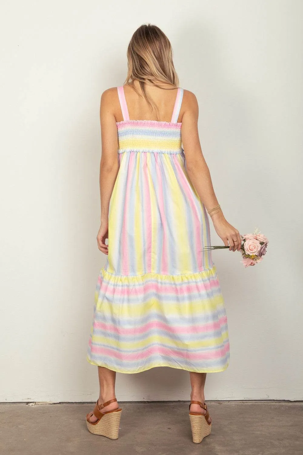 VERY J Striped Woven Smocked Women Midi Cami Dress