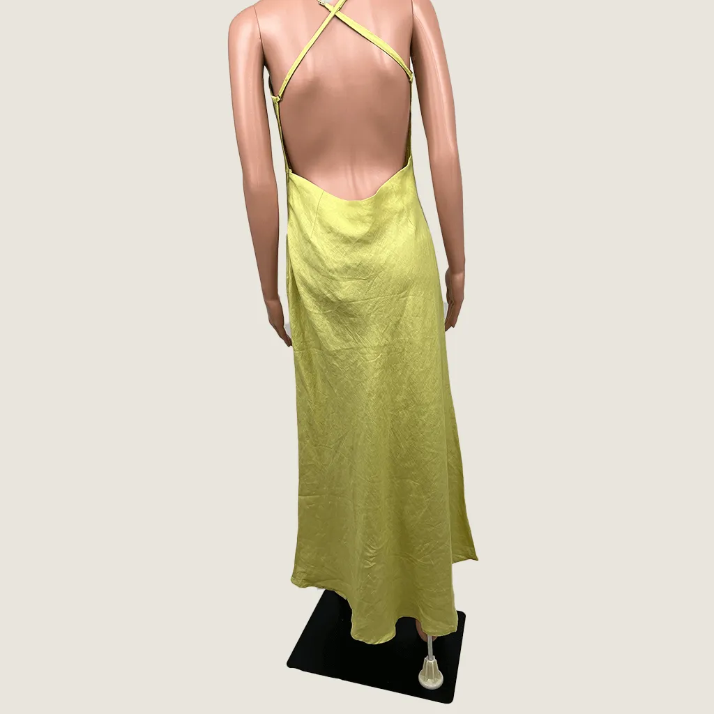 VRG GRL Linen Backless Maxi Dress