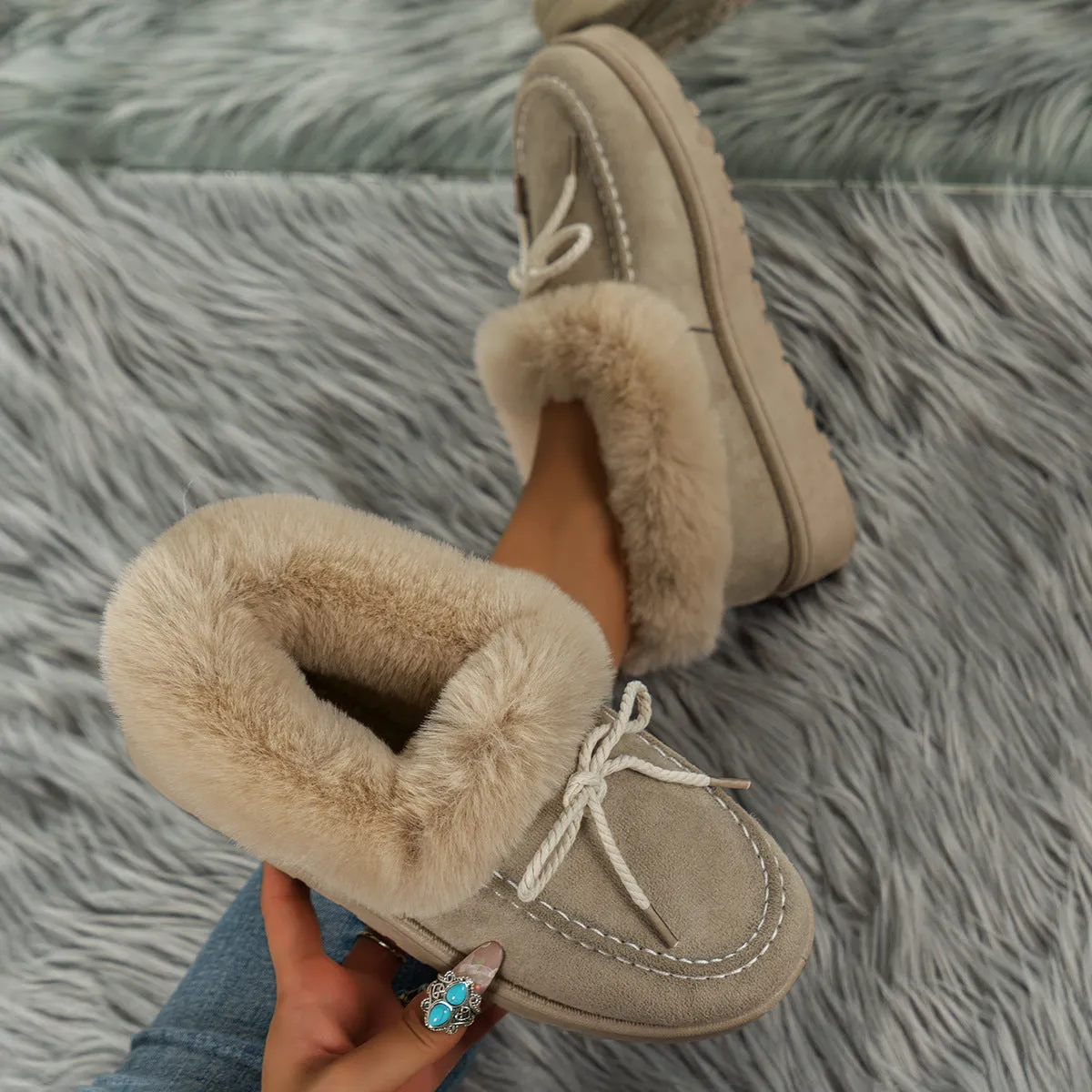 Warm Snow Boots Women's Bow Short