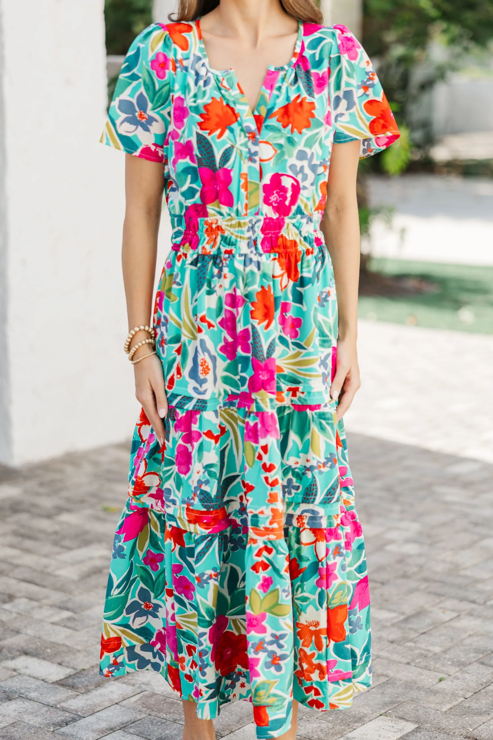 What You Do Emerald Green Floral Midi Dress