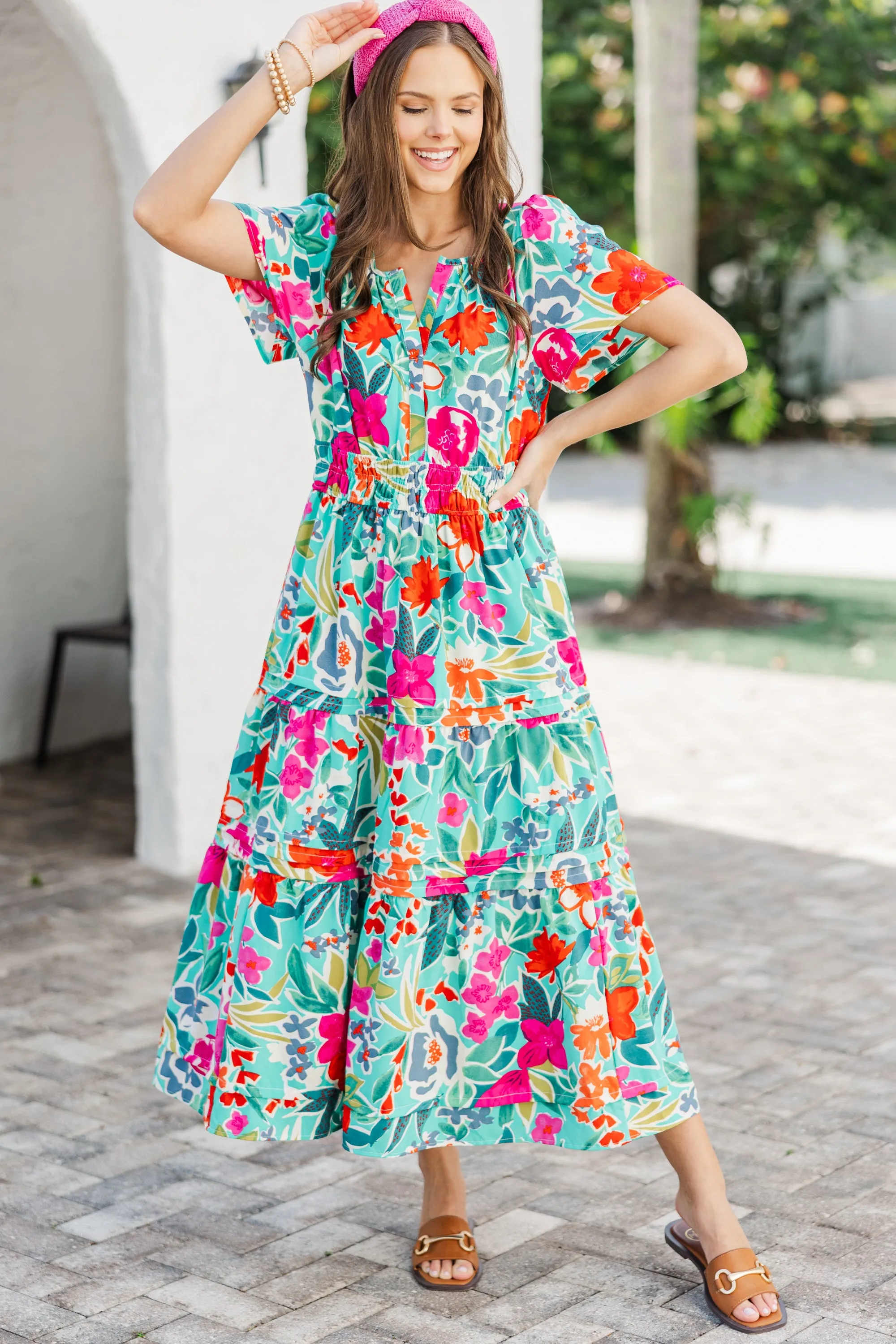 What You Do Emerald Green Floral Midi Dress