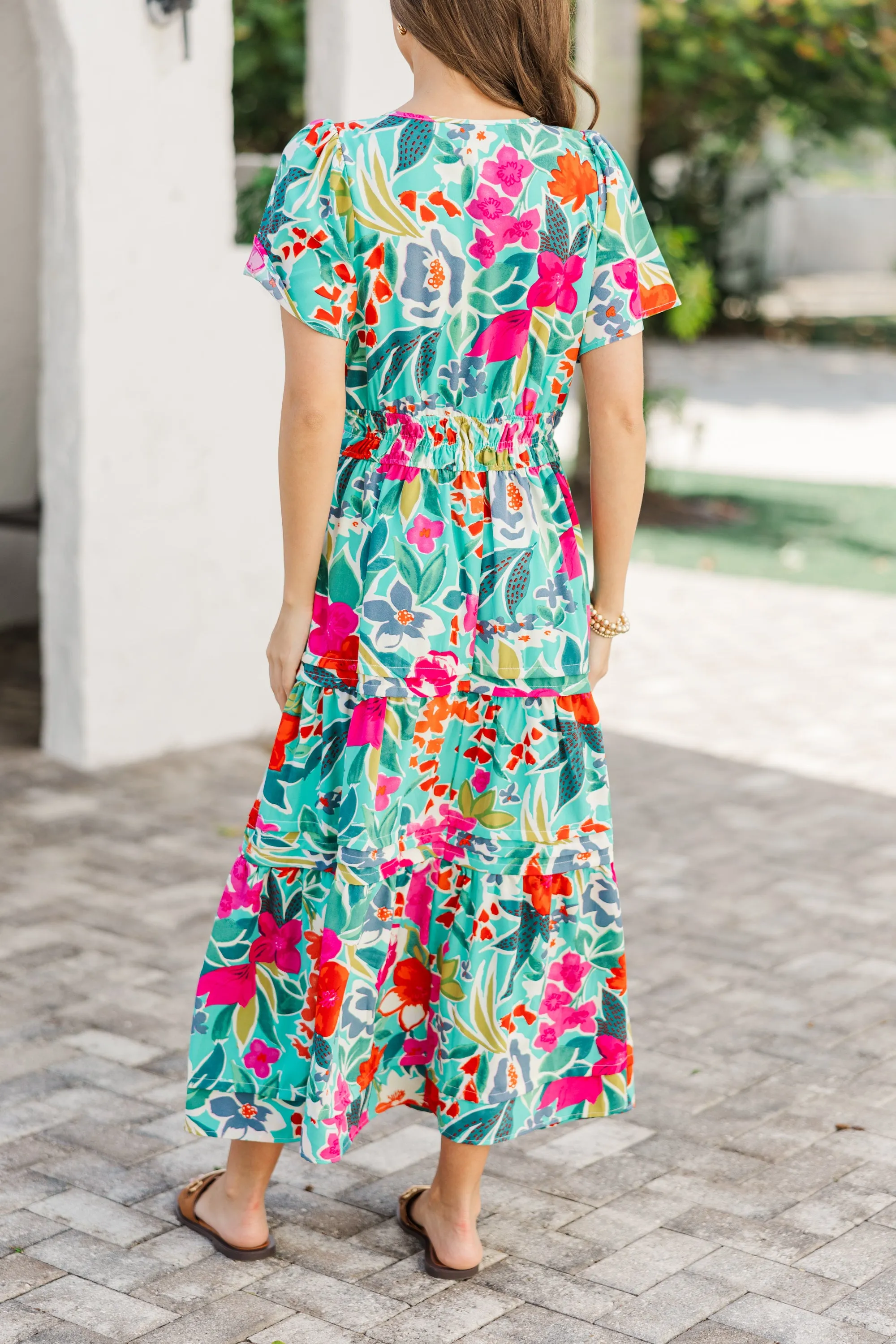 What You Do Emerald Green Floral Midi Dress