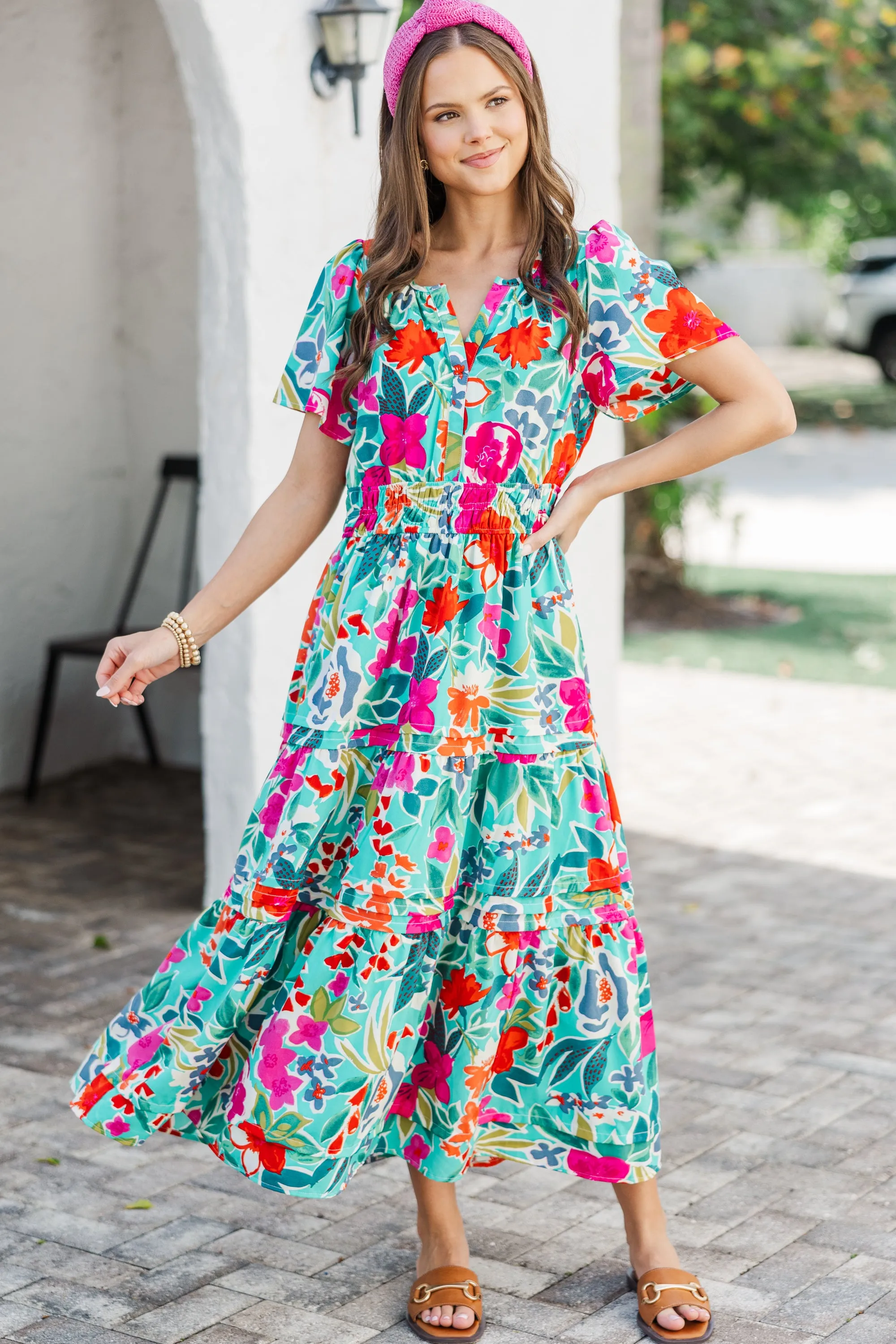 What You Do Emerald Green Floral Midi Dress