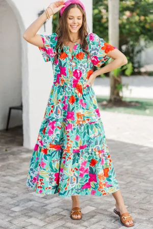 What You Do Emerald Green Floral Midi Dress