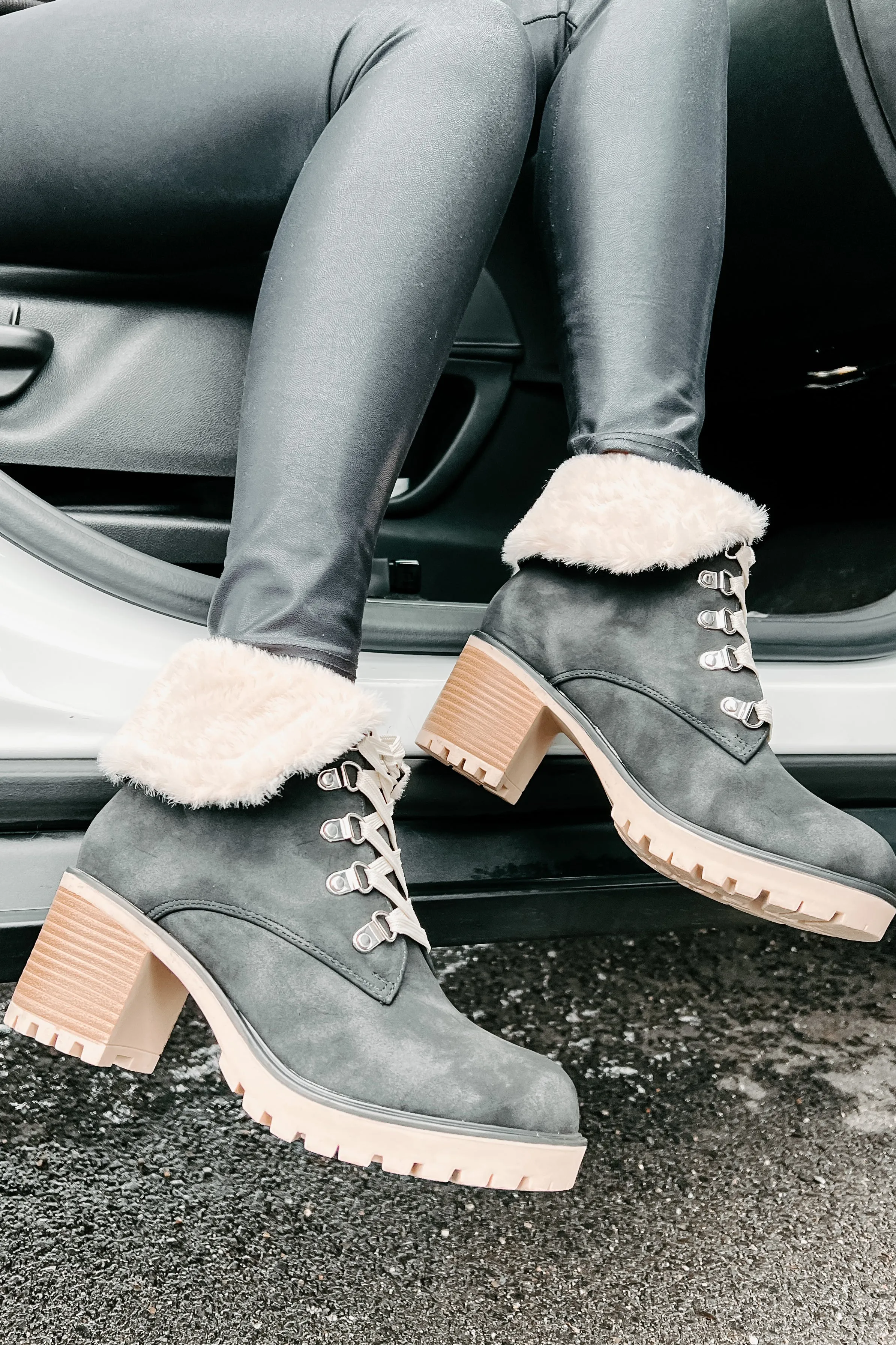 Whispering Pines Faux Fur Lug Sole Booties (Black)