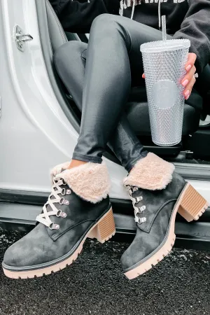 Whispering Pines Faux Fur Lug Sole Booties (Black)