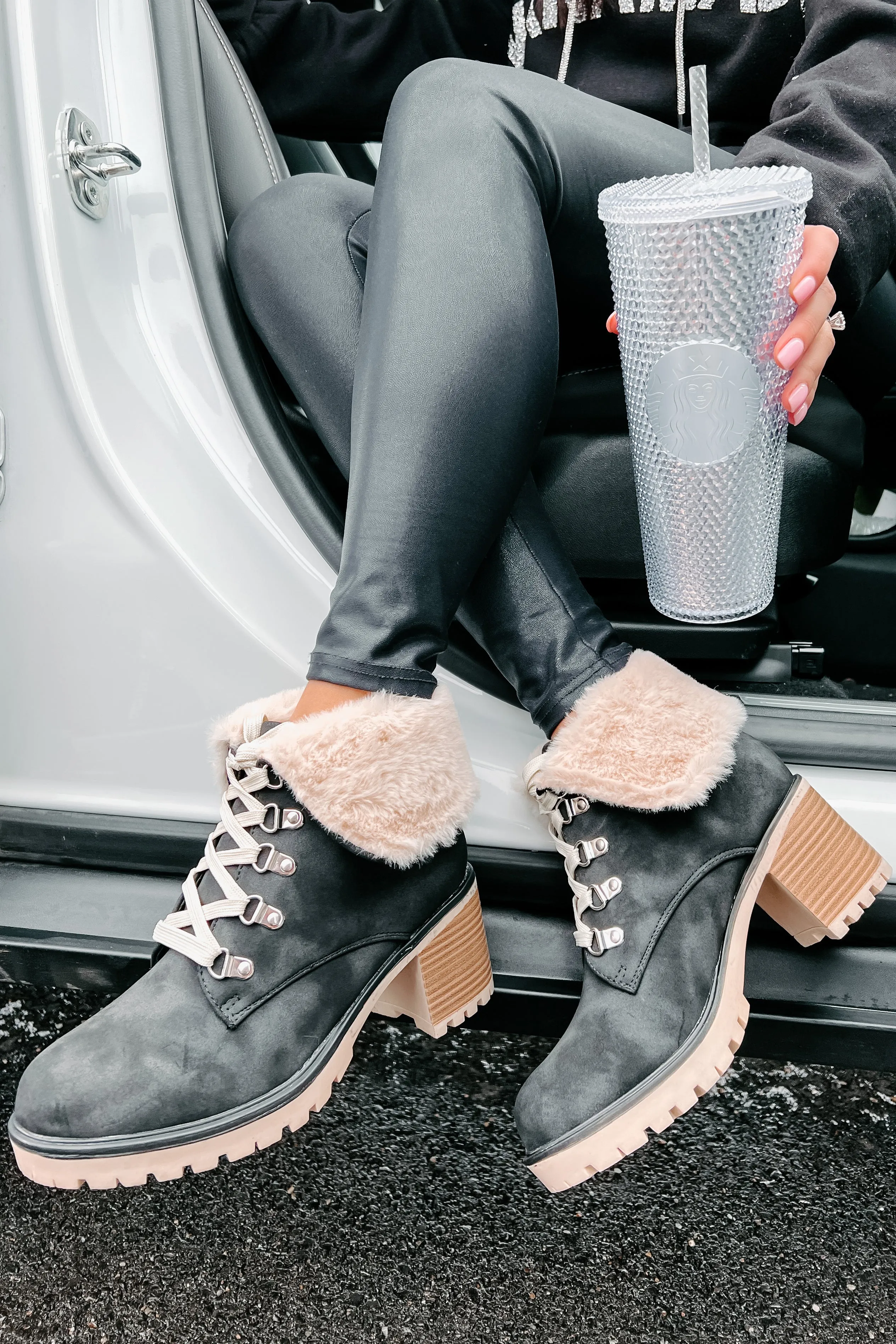 Whispering Pines Faux Fur Lug Sole Booties (Black)