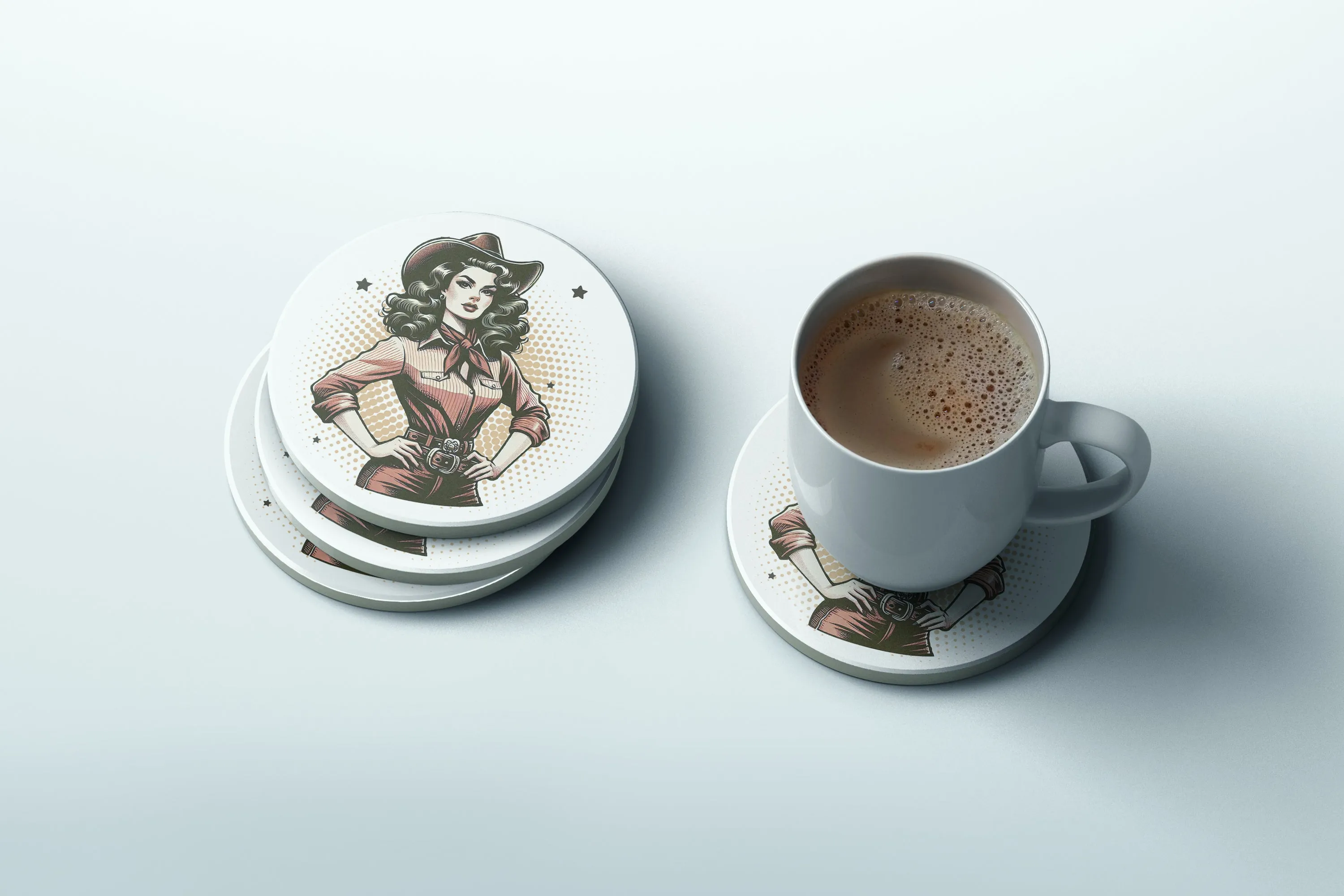 Wild West Chic Stone Coaster Set with Cork Backing – Retro Cowgirl Design (Set of 2 or 4) | Wild West Chic Collection