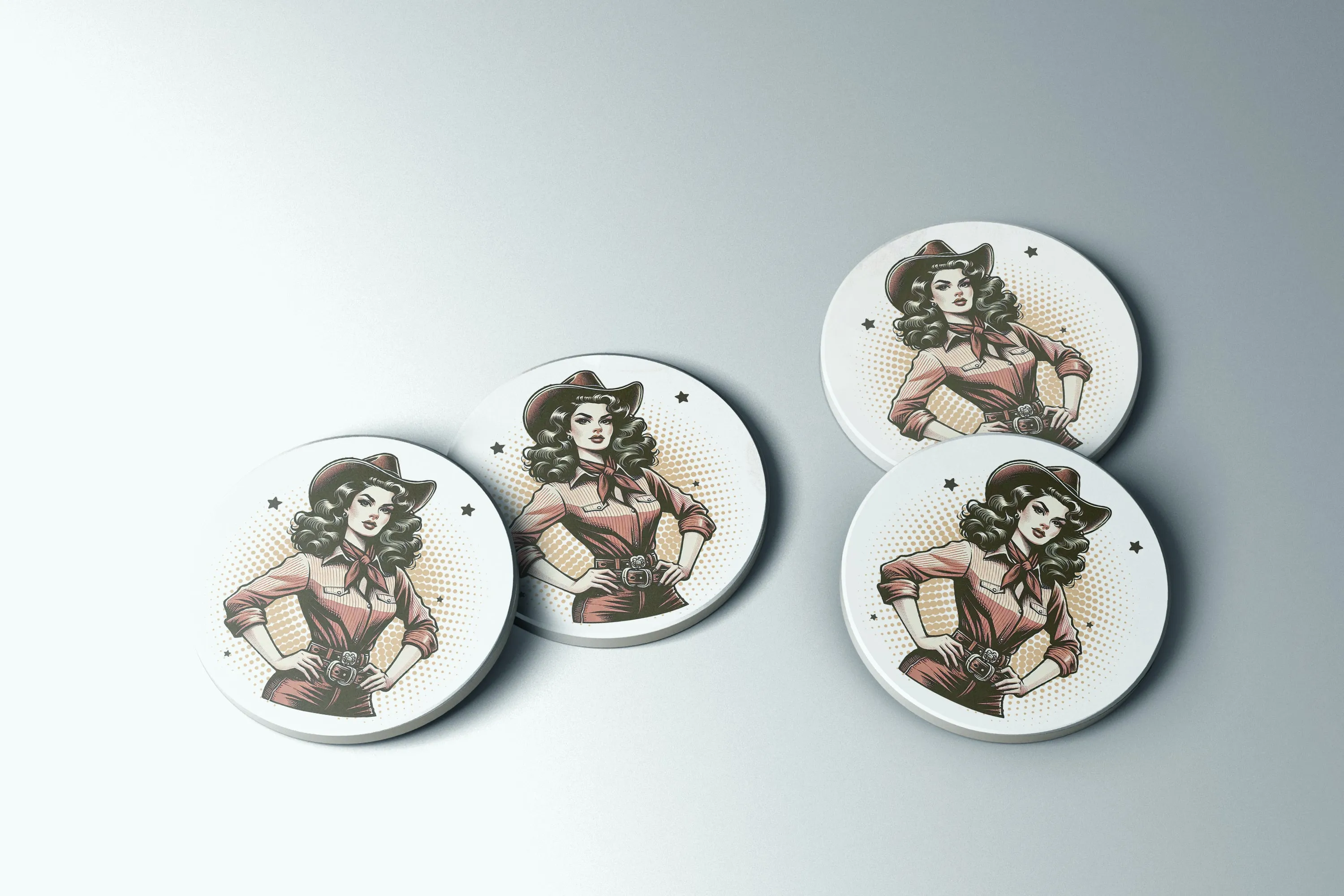 Wild West Chic Stone Coaster Set with Cork Backing – Retro Cowgirl Design (Set of 2 or 4) | Wild West Chic Collection
