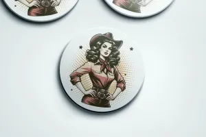 Wild West Chic Stone Coaster Set with Cork Backing – Retro Cowgirl Design (Set of 2 or 4) | Wild West Chic Collection