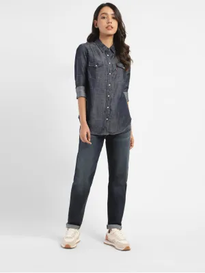 Women's Solid Shirt Collar Shirt