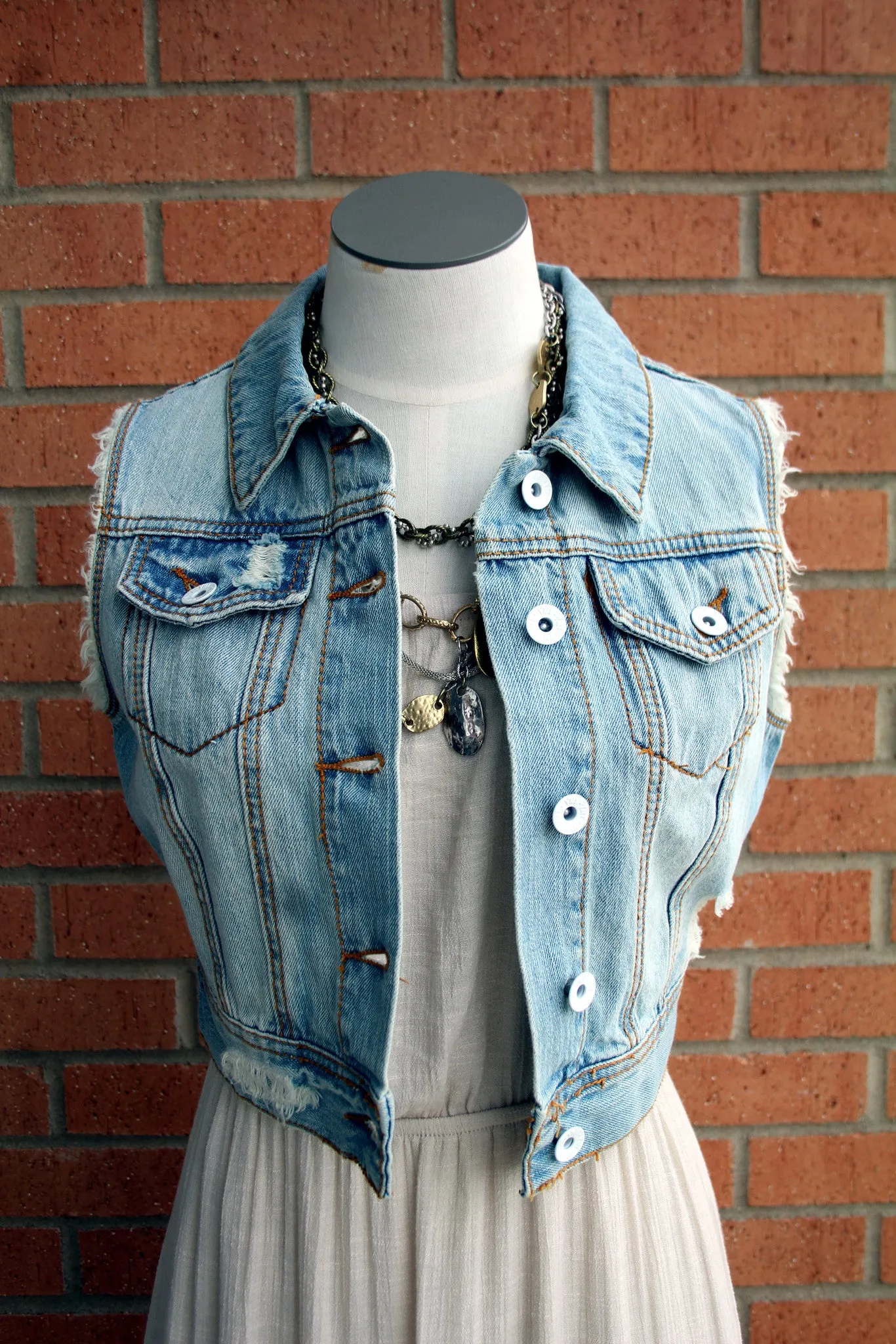 YMI | Light Denim Frayed, Cropped Vest