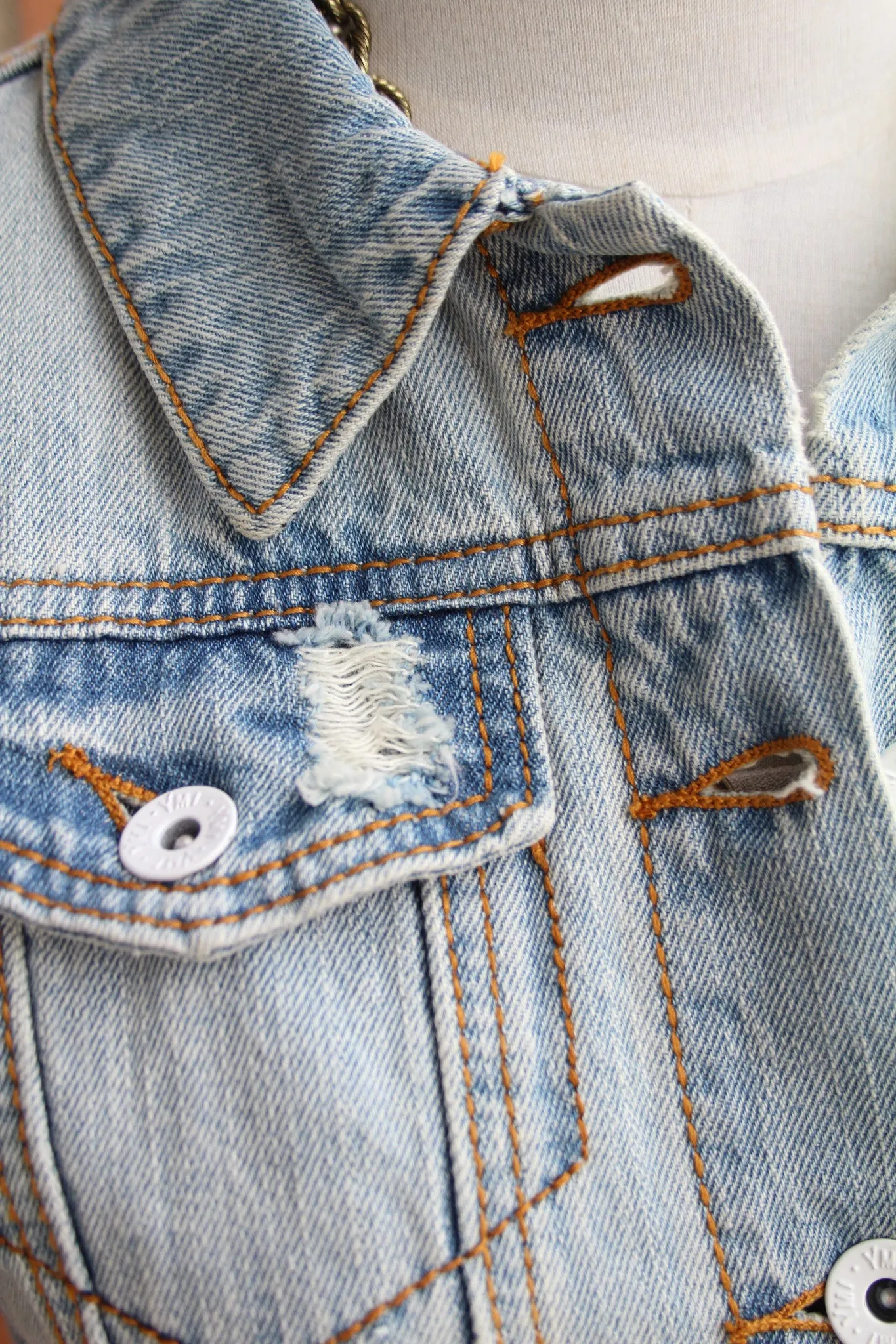 YMI | Light Denim Frayed, Cropped Vest