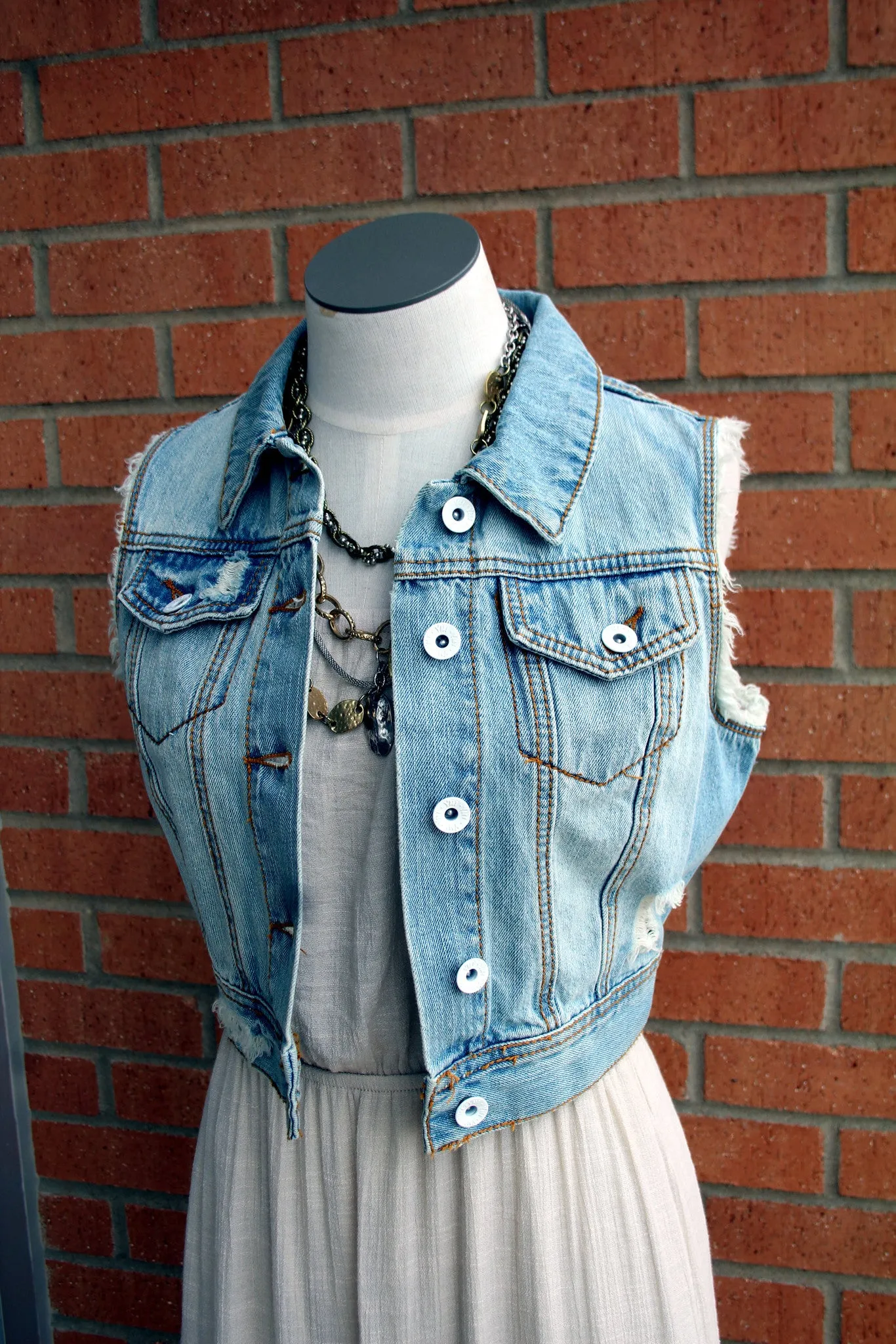 YMI | Light Denim Frayed, Cropped Vest