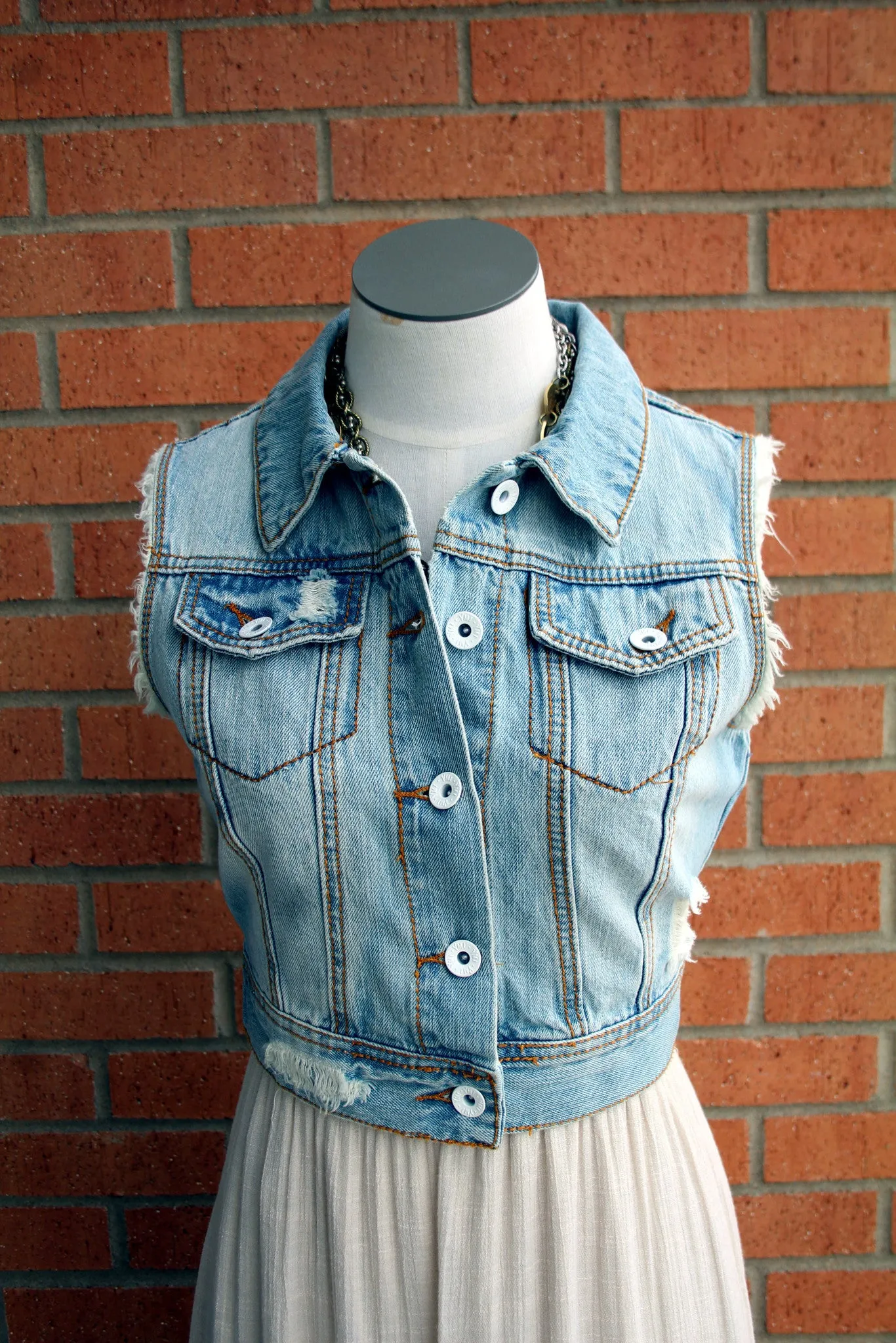 YMI | Light Denim Frayed, Cropped Vest