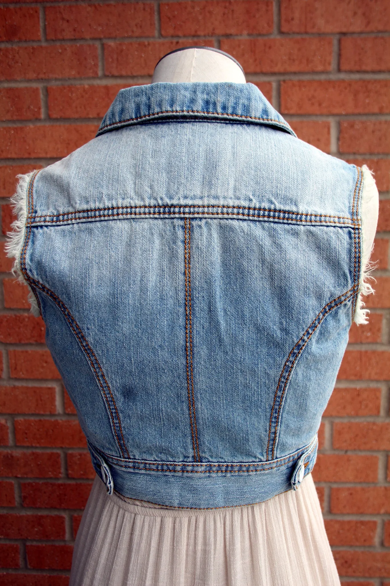 YMI | Light Denim Frayed, Cropped Vest
